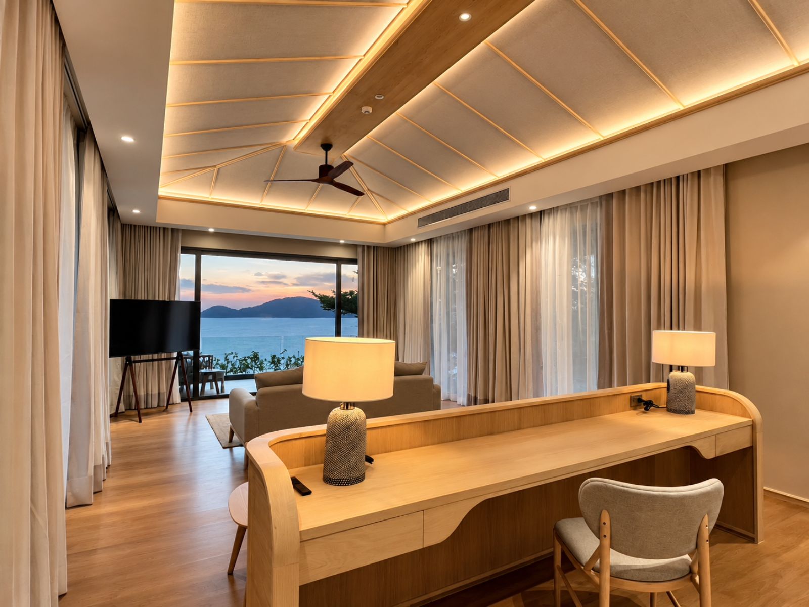 Bespoke desk and TV console, private residence in Phuket